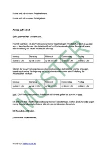Antrag auf Teilzeit als Vorlage