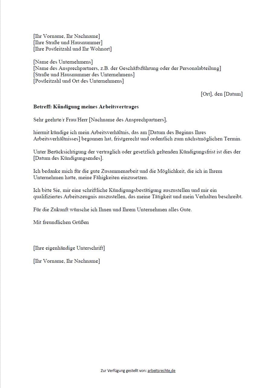 Das Kündigungsschreiben vom Arbeitsvertrag als PDF- und Word-Datei