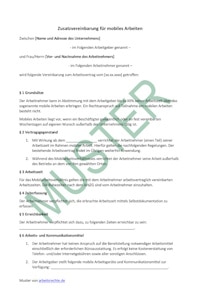 Muster einer Zusatzvereinbarung für mobiles Arbeiten